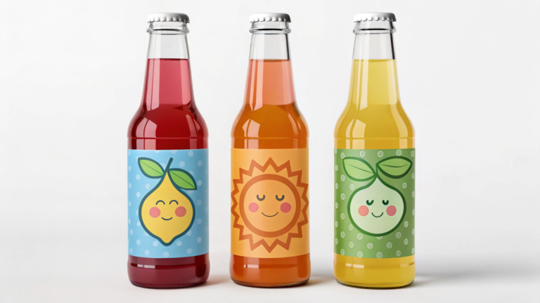 An image of beverage bottles with personalized packaging, inspired by Coca-Cola's "Share a Coke" campaign, featuring different names on the labels in a creative, colorful design. The bottles should evoke a sense of personalization and emotional connection, with labels that make the product feel unique to the consumer. All words on the image must be in English.